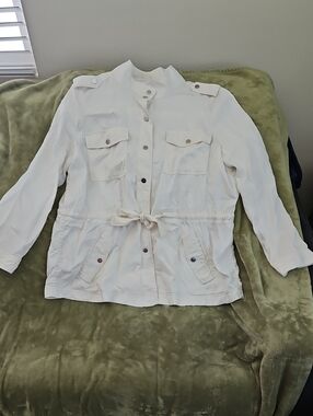 LOFT White Drawstring Waist Utility Jacket, Size XL